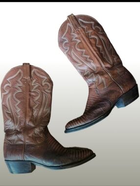 Vtg Cowboy Boots Panhandle Slim leather/ lizard brown textured western  Sz 9.5